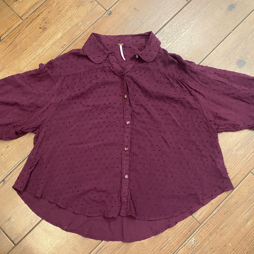 Free People Rayon Swiss dot button down blouse size medium